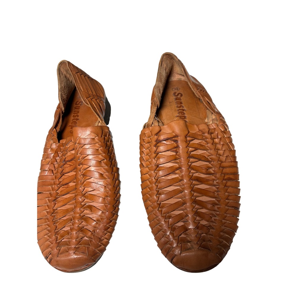 Classic Woven Leather Huarache Sandals Sunsteps Brown Tan Slip On Men's 9.5 - Picture 9 of 9
